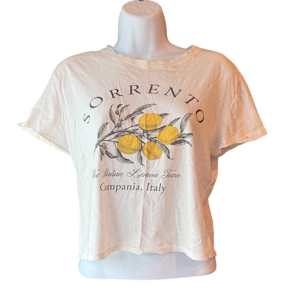 One Clothing Sorrento Italian Lemon Tour Graphic Tee Size XSmall White Cropped‎